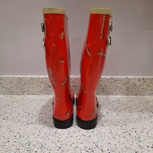 Budweiser Tall Rain Boots Size 8 Red Budweiser Logo Rubber - Picture 5 of 6